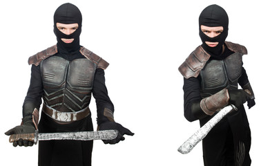 Young funny man in armour suit 