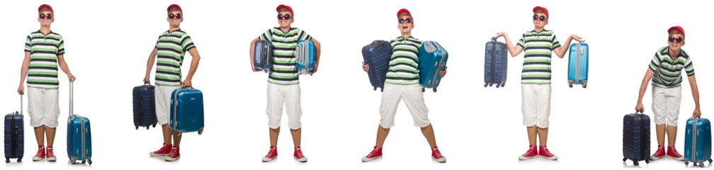 Young man with suitcase isolated on white 