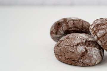 Freshly baked marble cookies with cracks, isolated on white background. Macro Image