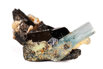 macro mineral stone aquamarine on a white background