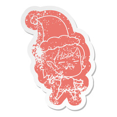 cartoon distressed sticker of a undead vampire girl wearing santa hat