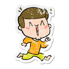 distressed sticker of a cartoon excited man