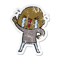 distressed sticker of a cartoon crying bald man