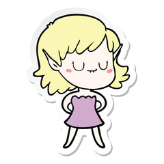 sticker of a happy cartoon elf girl wearing dress