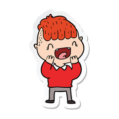 sticker of a cartoon happy boy laughing
