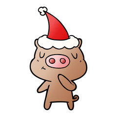 gradient cartoon of a content pig wearing santa hat