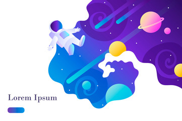 Space background. template for poster, presentation, landing, web banner. Children's vector illustration. Astronaut