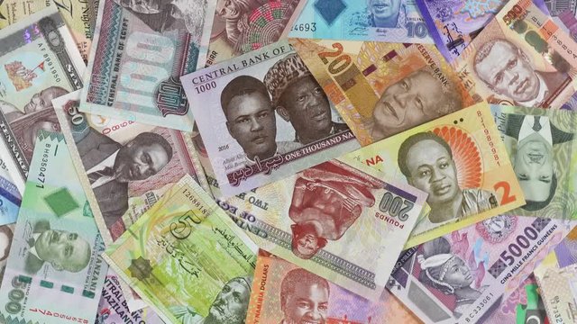 Various Africa currency notes rotating. African money. 4K stock video footage