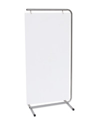 A blank advertisement Display on a steel stand in a shop, isolated with white background