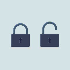 Open and closed metal locks in flat style. Icon.