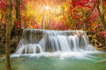 Fototapeta na wymiar Huai Mae Khamin Waterfall, Khuean Srinagarindra National Park, Kanchanaburi, Thailand