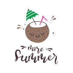 coconut more summer. Hello summer typographic vector illustration