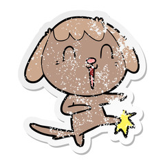 distressed sticker of a cute cartoon dog