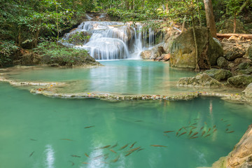Erawan Waterfall tier 1, in National Park at Kanchanaburi, Thailand