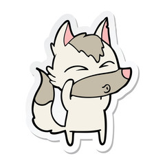 sticker of a cartoon wolf whistling