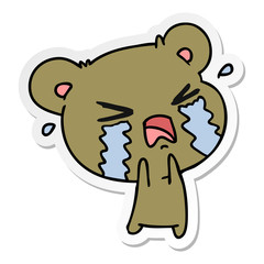 sticker cartoon of a cute crying bear
