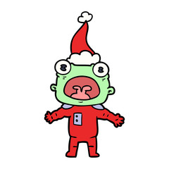 line drawing of a weird alien communicating wearing santa hat