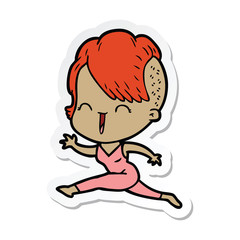 sticker of a cartoon happy hipster girl