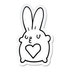 sticker of a cute cartoon rabbit with love heart