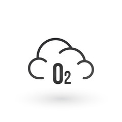 Black o2 cloud oxygen icon, vector illustration isolated on white background.