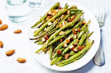 Roasted snap green beans with almond slices