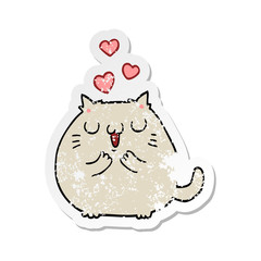 distressed sticker of a cute cartoon cat in love