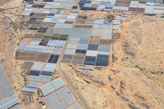 Dead Sea, ISRAEL -February 28, 2019: Flying over Ein Yahav a argriculture place of Israel.