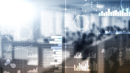 Business intelligence. Diagram,Graph, Stock Trading, Investment dashboard, transparent blurred...