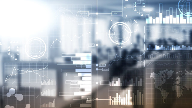 Business intelligence. Diagram,Graph, Stock Trading, Investment dashboard, transparent blurred background