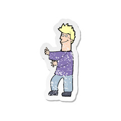 retro distressed sticker of a cartoon happy man