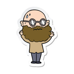 sticker of a cartoon worried man with beard and spectacles