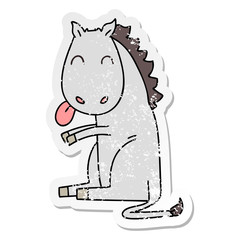 distressed sticker of a quirky hand drawn cartoon horse