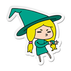 sticker cartoon of a cute witch kawaii girl