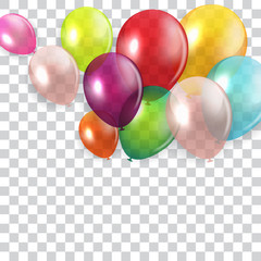 Glossy Happy Birthday Concept with Balloons isolated on transparent background. Vector Illustration