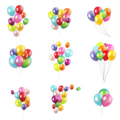 Glossy Happy Birthday Concept with Balloons isolated on white background collection set. Vector Illustration © olegganko