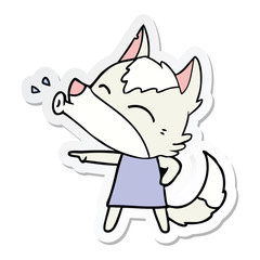 sticker of a howling wolf in dress cartoon