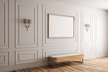 White interior with banner