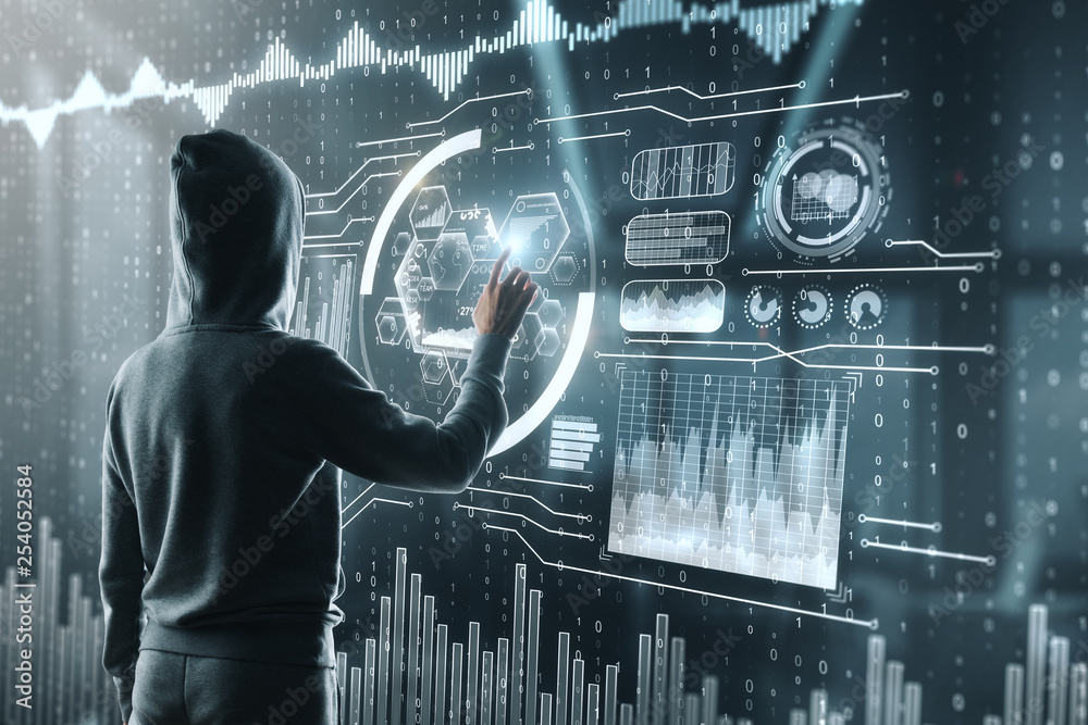 Poster hacking and finance concept