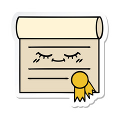 sticker of a cute cartoon certificate