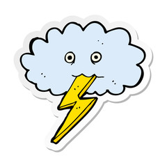 sticker of a cartoon lightning bolt and cloud