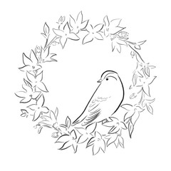 bird with flower sketch one line draw vector illustration