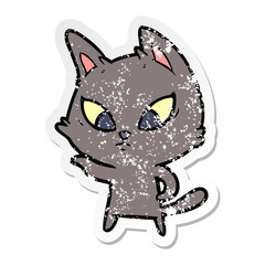 distressed sticker of a confused cartoon cat