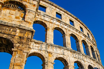 Fototapeta premium Roman Amphiteater (Pulska Arena, Arena di Pola) is located in Pula, Croatia