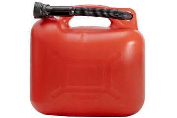 Canister of gasoline isolated on white background. Pendat jerrican.