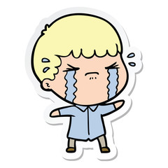 sticker of a cartoon man crying