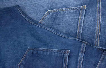 Different blue jeans close up