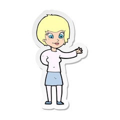 sticker of a cartoon welcoming woman