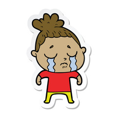 sticker of a cartoon crying woman