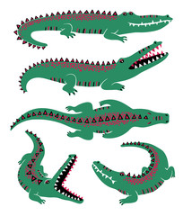 Funny Set Of Crocodile Icons.