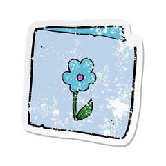 retro distressed sticker of a cartoon flower greeting card